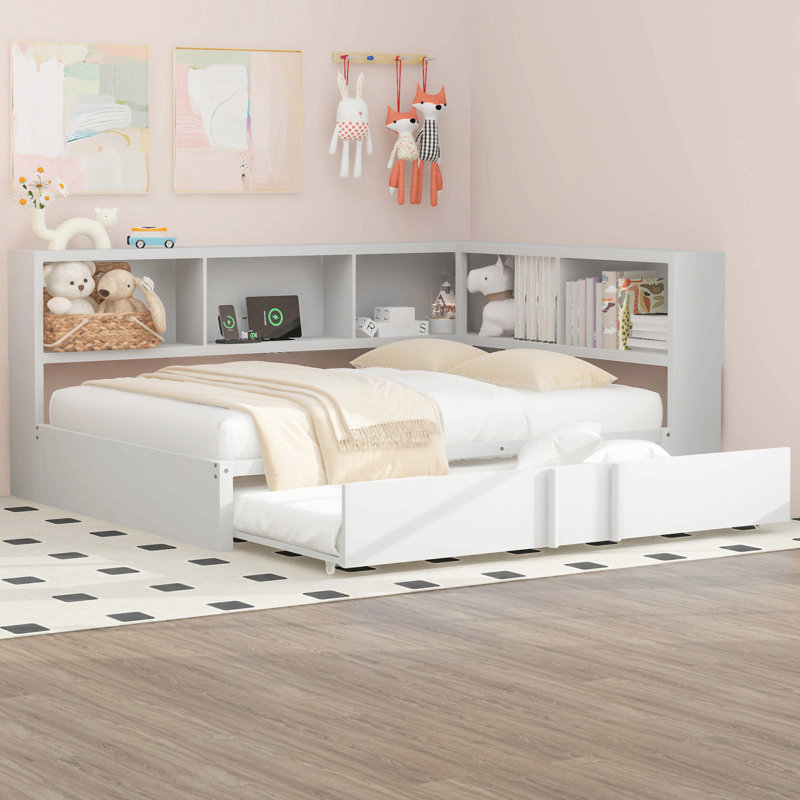 Metal Full Size Daybed With Trundle, Storage Cabinets And Usb Ports, White