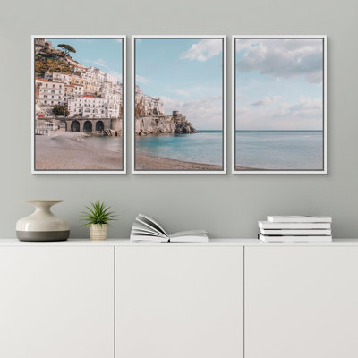 Clear Light Blue Sky Ocean Coastal Buildings Photography Relaxing Calm Scenery Seascape Decor
