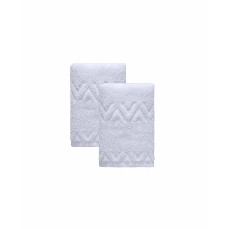 Ensemble de deux serviettes de toilette géométriques blanches en coton turc 16" x 30"