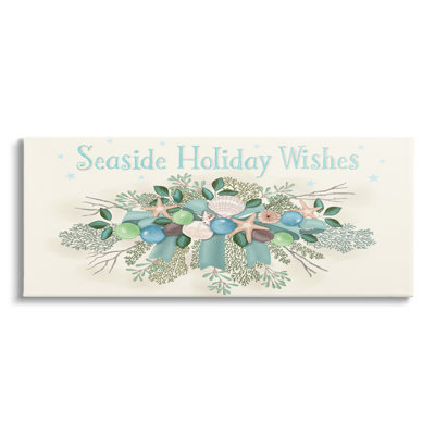 «Seaside Holiday Wishes Beach Coral Seashells Arrangement», estampe numérique encadrée noire, art texturé par Darlene Seale