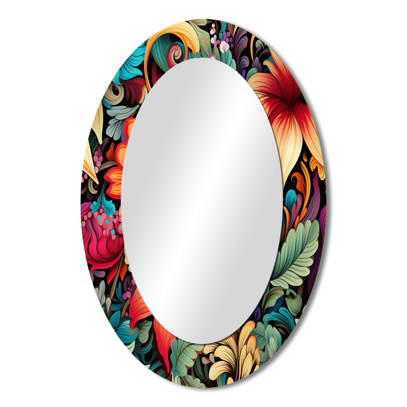 Rositta Tropical Tapestries Boho Pattern - Floral Mirror, Cottage Unique Wall Mirror, Printed Metal Art, 36" H x 24" W, Oval