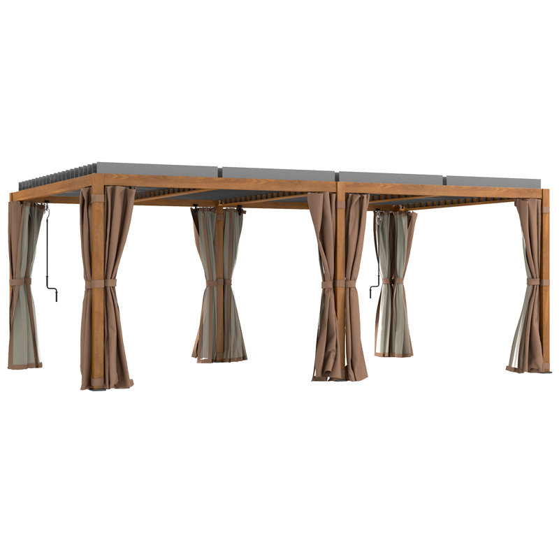Aluminum Pergola with Canopy, Brown, 88.25" H x 226" W x 141.3" D