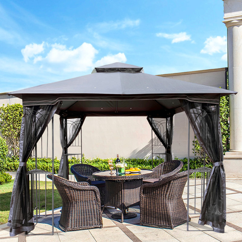 10X10 Outdoor Patio Gazebo Canopy Tent With Ventilated Double Roof And Mosquito Net(Detachable Mesh Screen On All Sides),Suitable For Lawn, Garden, Backyard And Deck