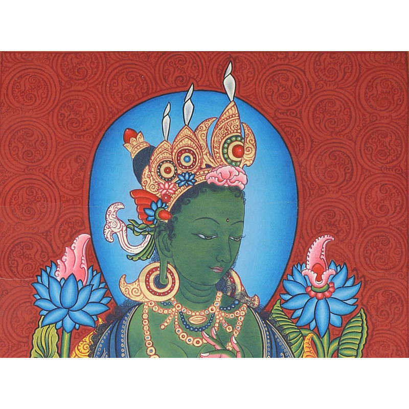 Tari vert debout Newari (Thangka sans brocart) | Aquarelle sur coton