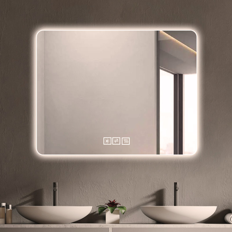 Miroir de salle de bain avec lumières DEL à l'avant et à l'arrière, 3 couleurs et 5 niveaux d'intensité réglable