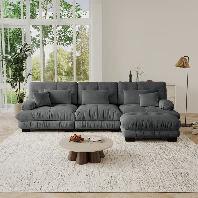 Cloud Couch L Shape Sofa For Living Room Set, Chenille Fabric, Gray Chenille