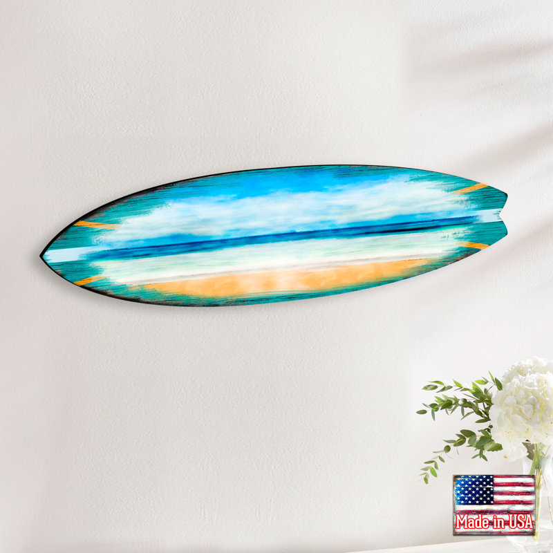Décoration murale planche de surf océan en bois, H 17 po x l 60 po x P 1 po