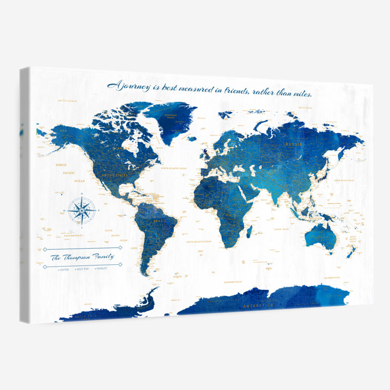 Carte du monde personnalisée «A Journey V Pin», H 24 po x l 36 po, Oui
