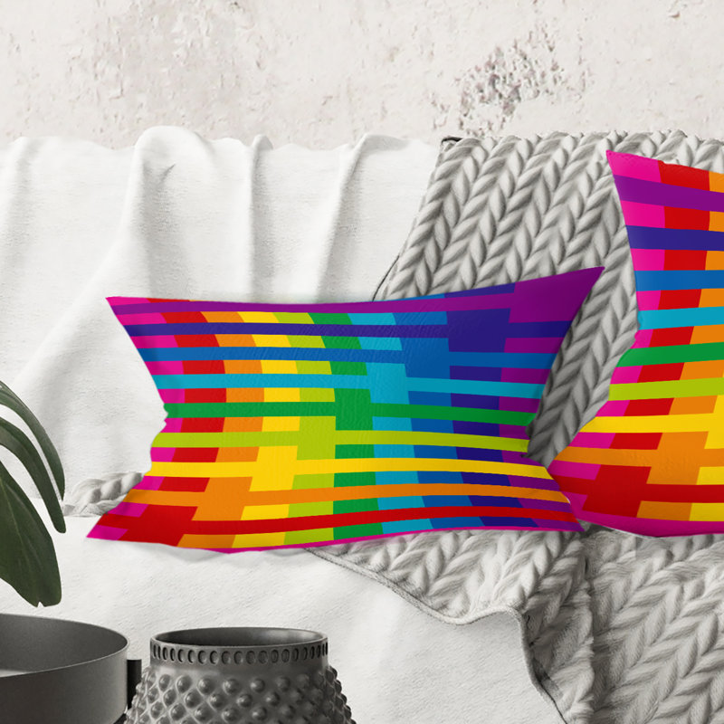 Motif géométrique simple aux couleurs de l'arc-en-ciel - Coussin décoratif Mid-Century