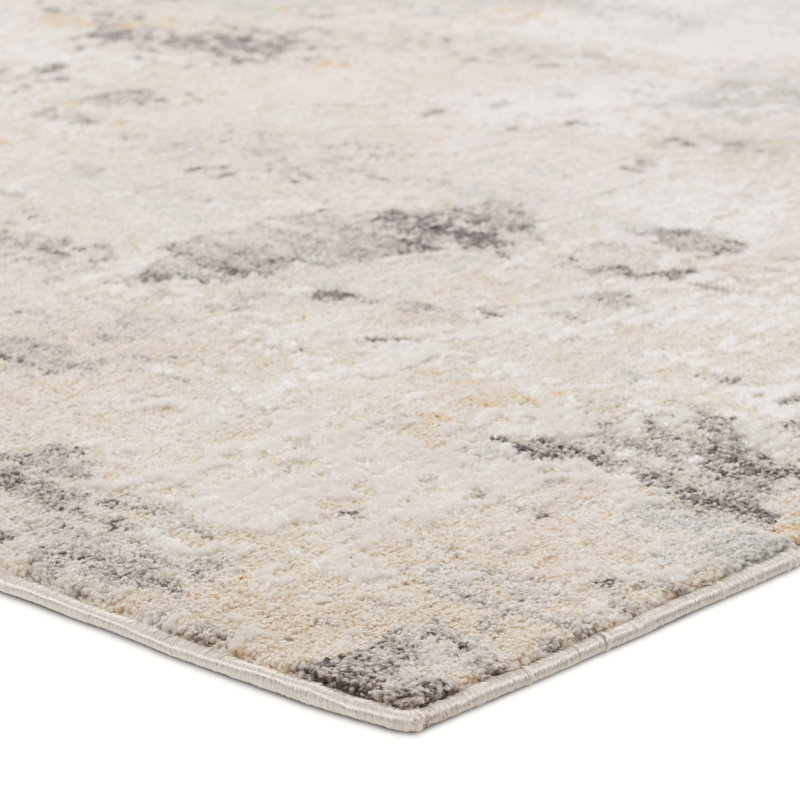 Tapis rectangulaire gris / crème tissé à la machine Fynnlay, Rectangle 6 pi 7 po x 9 pi 6 po