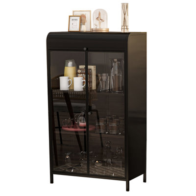 47.6-Inch Tall Metal Storage Cabinet With Glass Doors And Flip-Top For Living Room by Hokku Designs