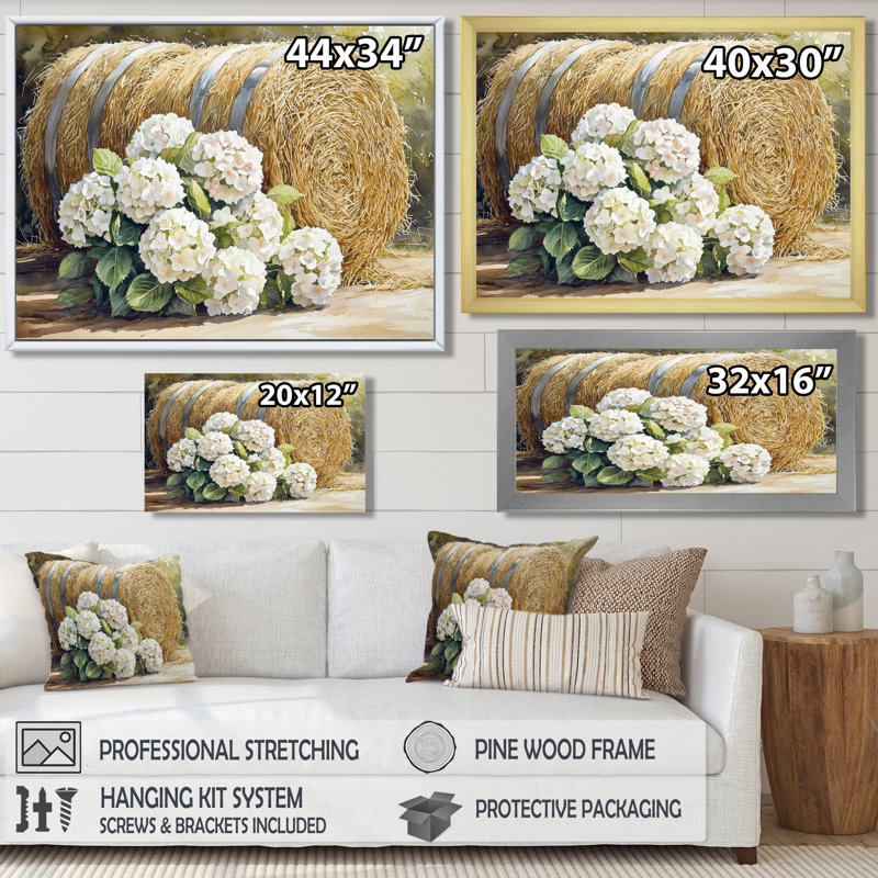 Hortensias dans la cour de ferme II - hydrangées, art mural, Reproduction encadrée d'une seule photo, Noir, H 12 po x l 20 po