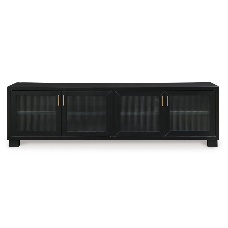 Winbardi Black 85" TV Stand with Glass Doors and Cabinets