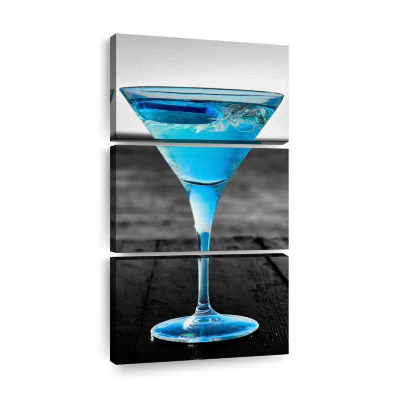 Cocktail Pop Blue Martini sur toile, reproduction de 3 pièces, H 32 po x l 15 po x P 1,25 po