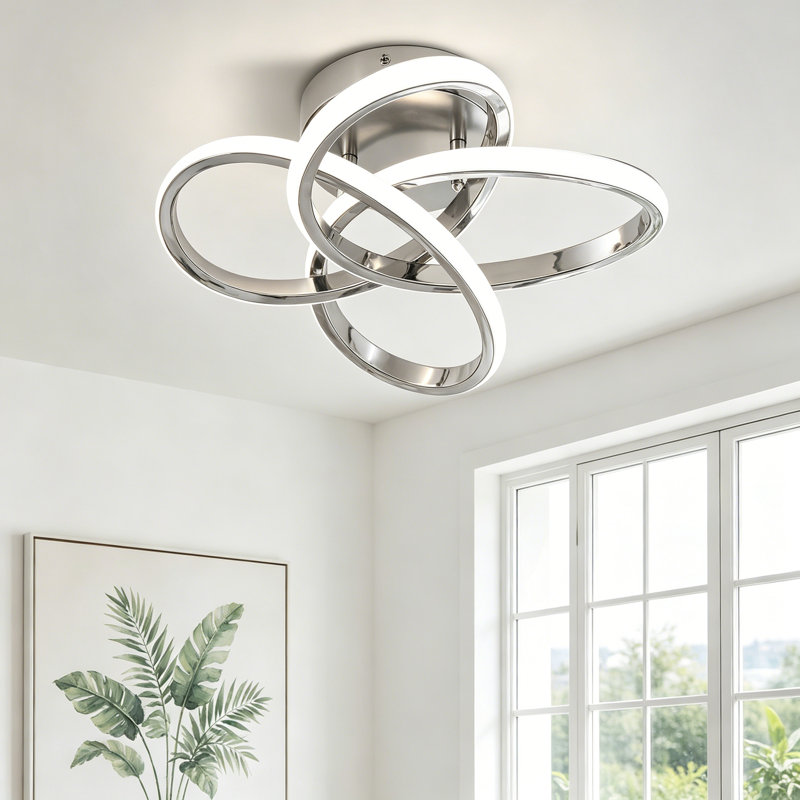 Janyia 1 - Light 12.20" Geometric LED Semi Flush Mount, Chrome