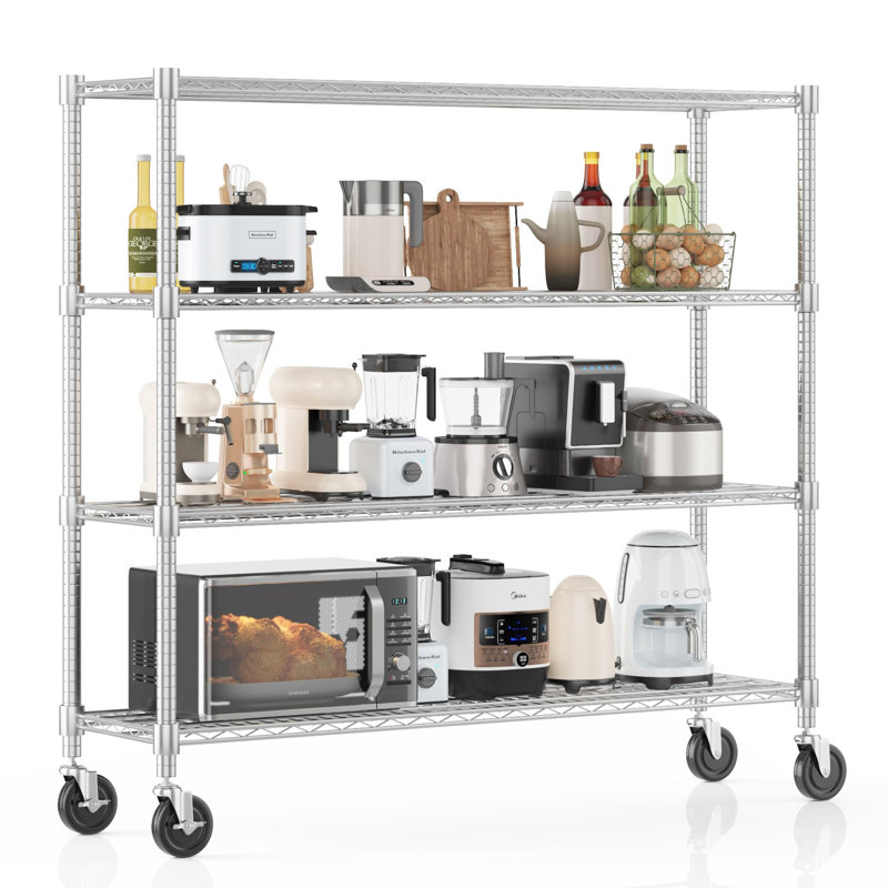 Étagère robuste en fil métallique avec roues, support de rangement pour garage, rangement industriel roulant, tablettes commerciales réglables pour la cuisine, l'entrepôt