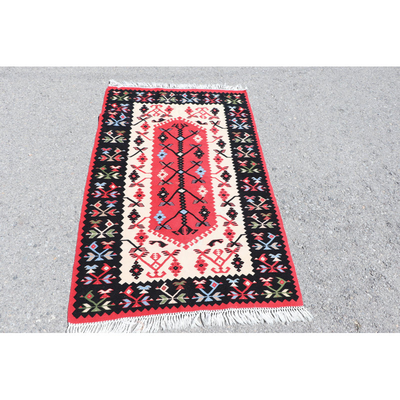 Kilim turc fait à la main dans un motif géométrique rouge de style bohémien