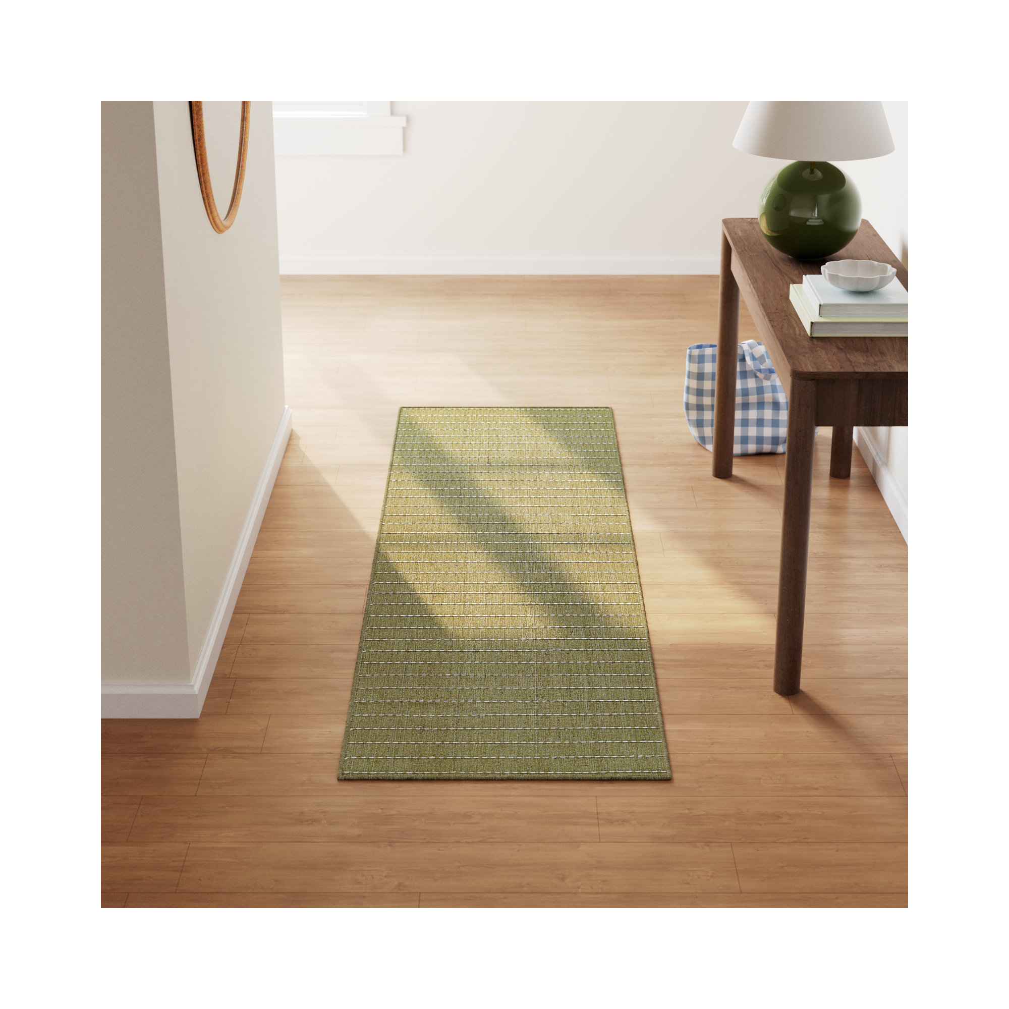 Amita Handmade Green Rug, Runner 2'3" x 8'