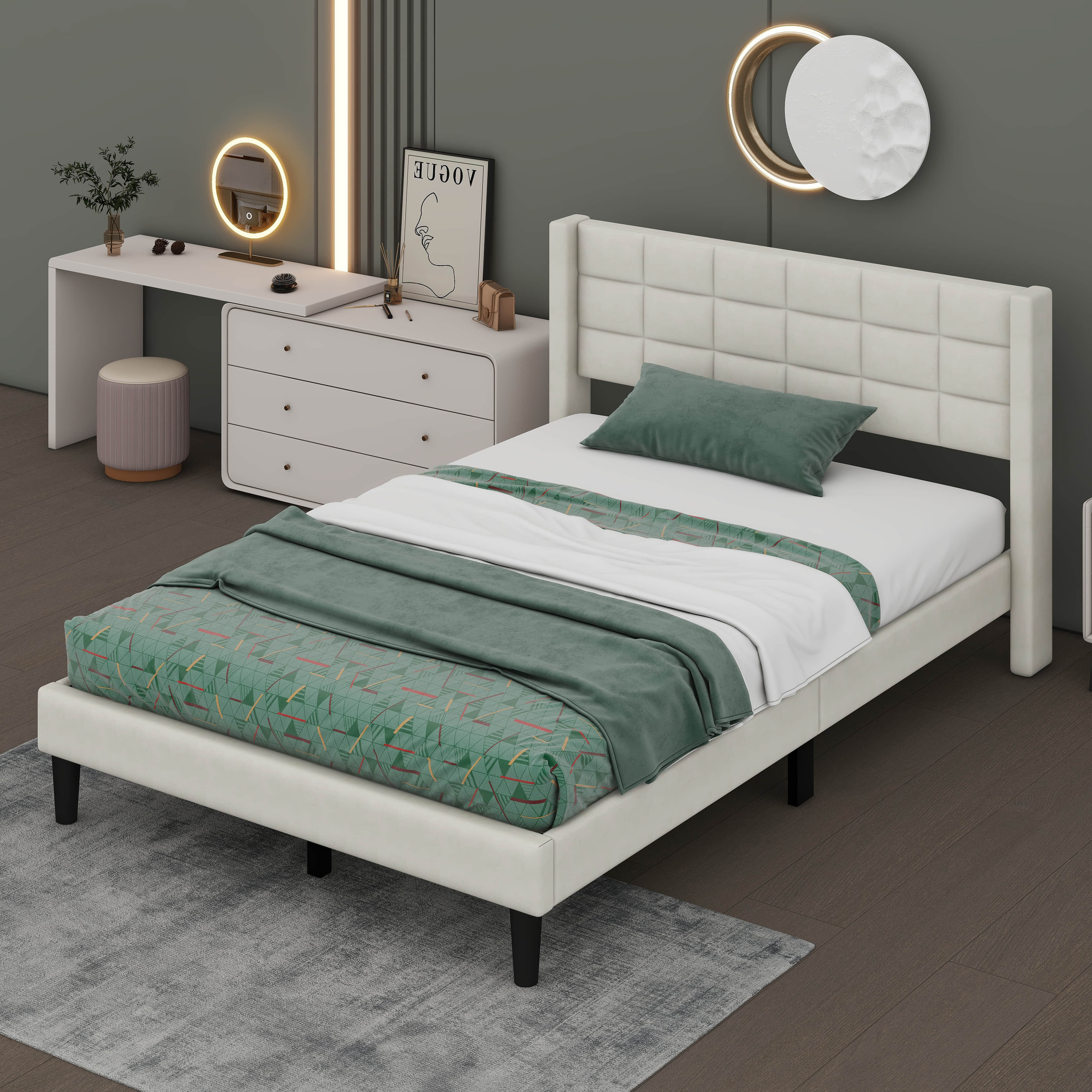Ebern Designs Cruce Queen Size Upholstered Platform Bed With Support ...