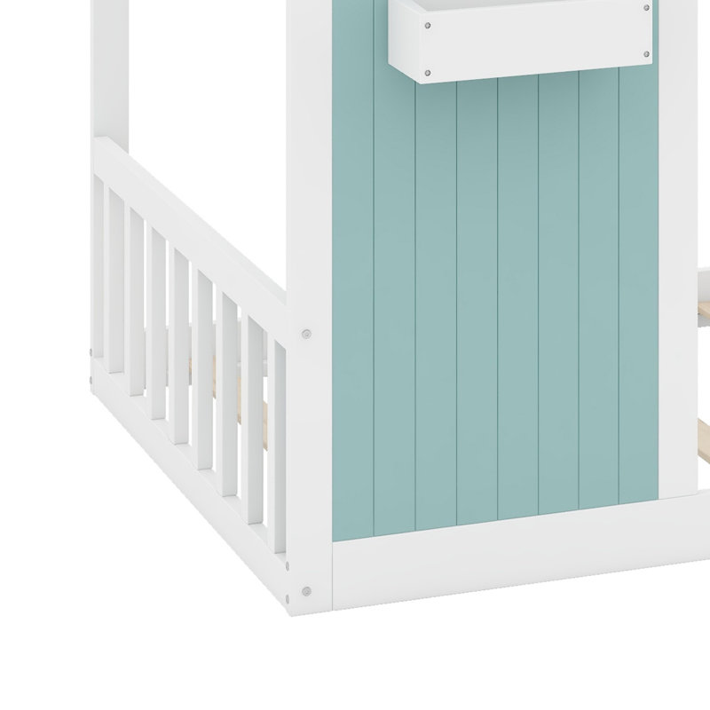 Lit cabane avec glissade et guirlande lumineuse à billes pour chambres d'enfants, Bleu