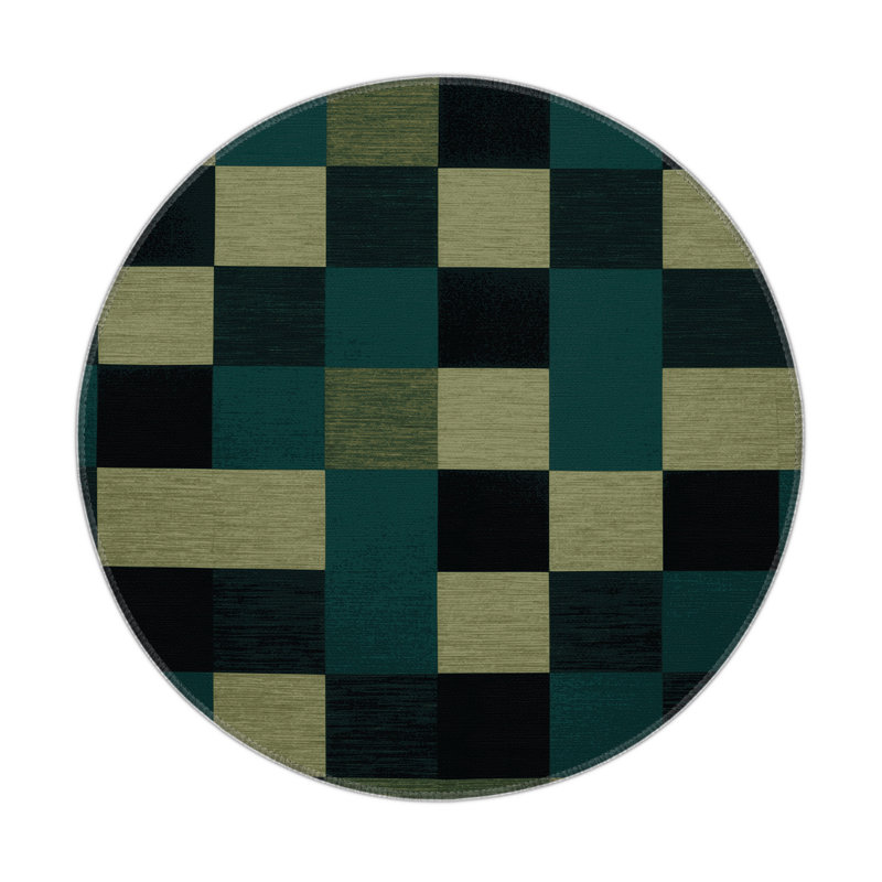 Checkered Green Indoor and Outdoor Area Rug, Rectangle 5' x 7'
