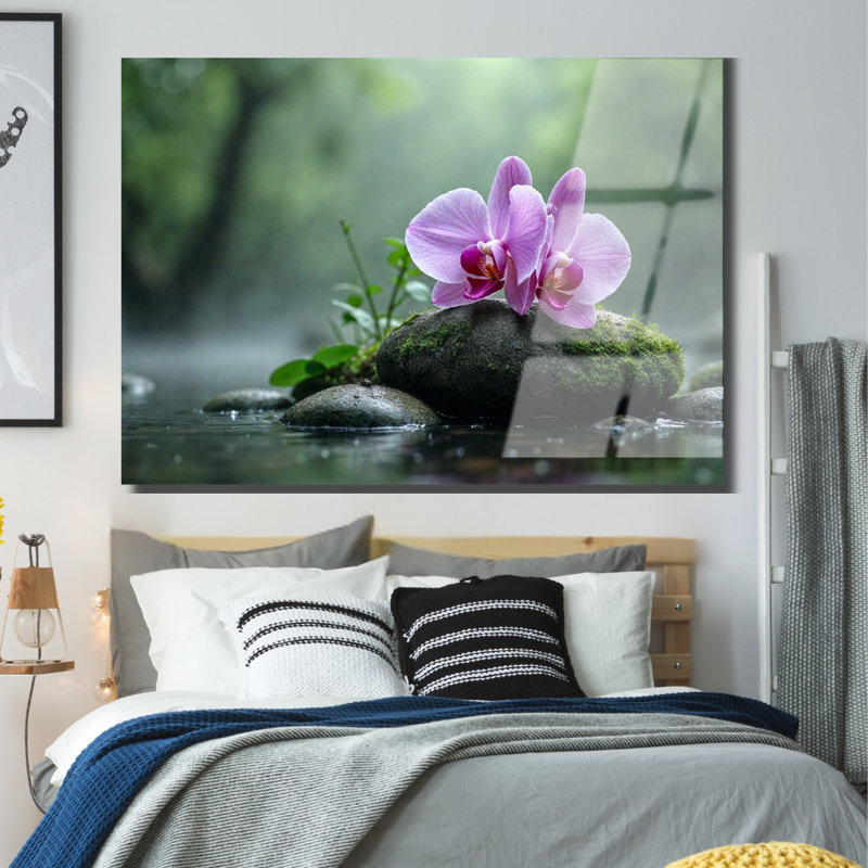 Orchidée en verre trempé, art mural, H 24 po x l 36 po