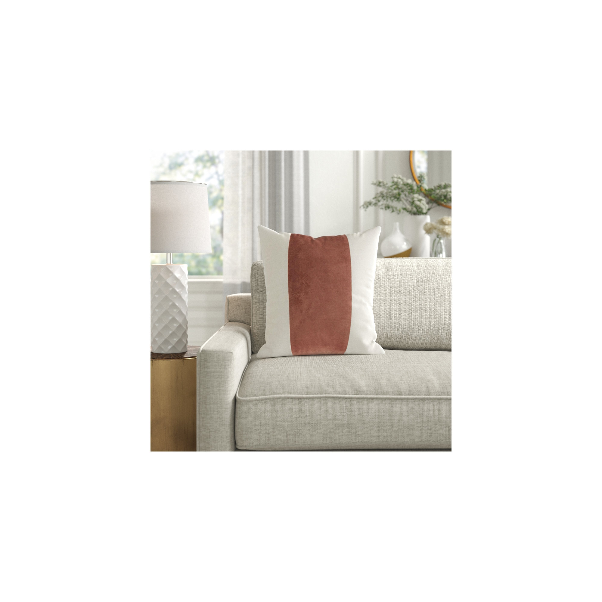 Kat Striped Cotton Throw Pillow, Brick Red/Light Beige, 20" x 20", Pillow Cover Only - No Insert