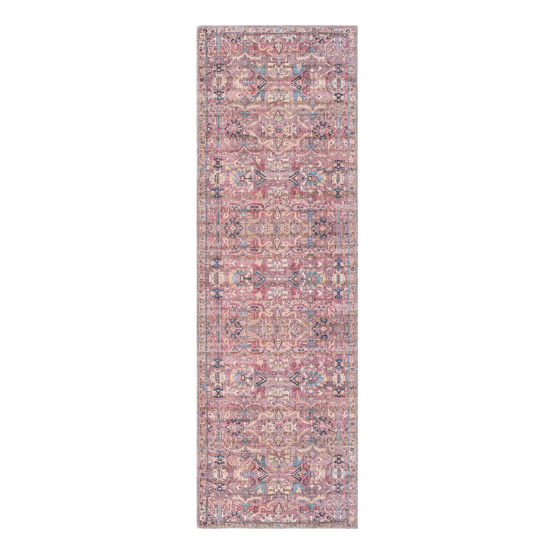 Tapis rose tissé à la machine Gwaltney, Tapis de couloir 2 pi x 6 pi 1 po