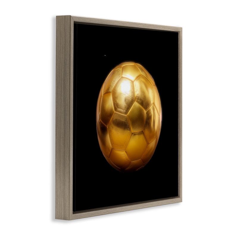 «Gold Designer Soccer Ball», art mural encadré brun sur toile flottante par Graffi * Tee Studios, H 18 po x l 18 po