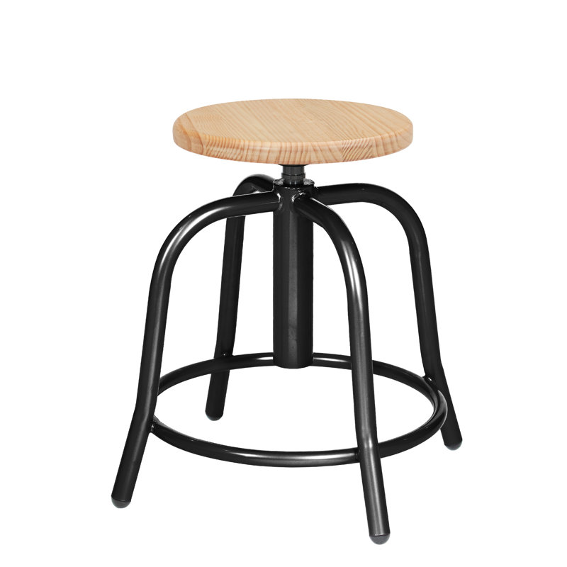 Vince  Swivel Stool with Wood Seat, Black