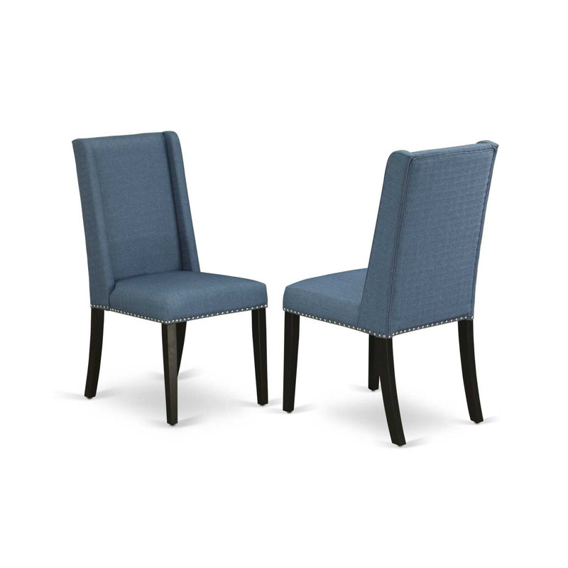 5 Piece Kitchen Table & Chairs Set Includes a Rectangle Dining Room Table and 4 Blue Linen Fabric Parsons Dining Room Chairs, Black