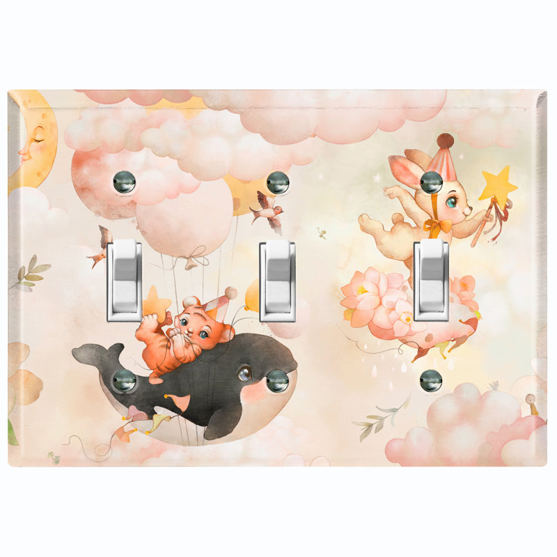 Cute Nursery Whale Rabbit Cloud 3-Gang Toggle Light Switch Wall Plate