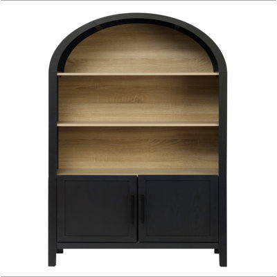 Bibliothèque arquée de 66,70 pouces de hauteur avec rangement, armoire de style Mid-Century moderne à 3 niveaux avec porte, bibliothèque arquée avec tablette de rangement ouverte pour le salon de la salle à manger de bureau