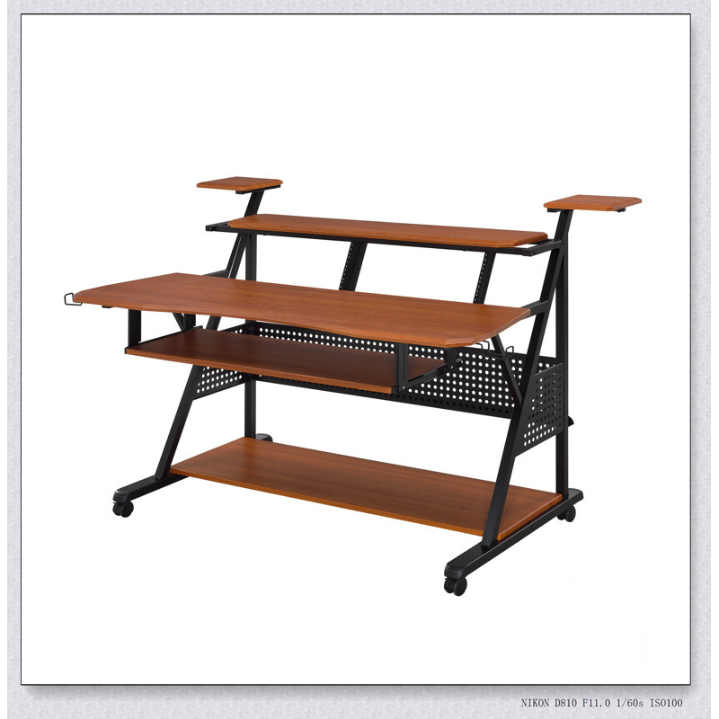 Bureau à clavier avec rangement intégré pour studio - pupitre mobile pour contrôleurs midi à 61 touches, Noir