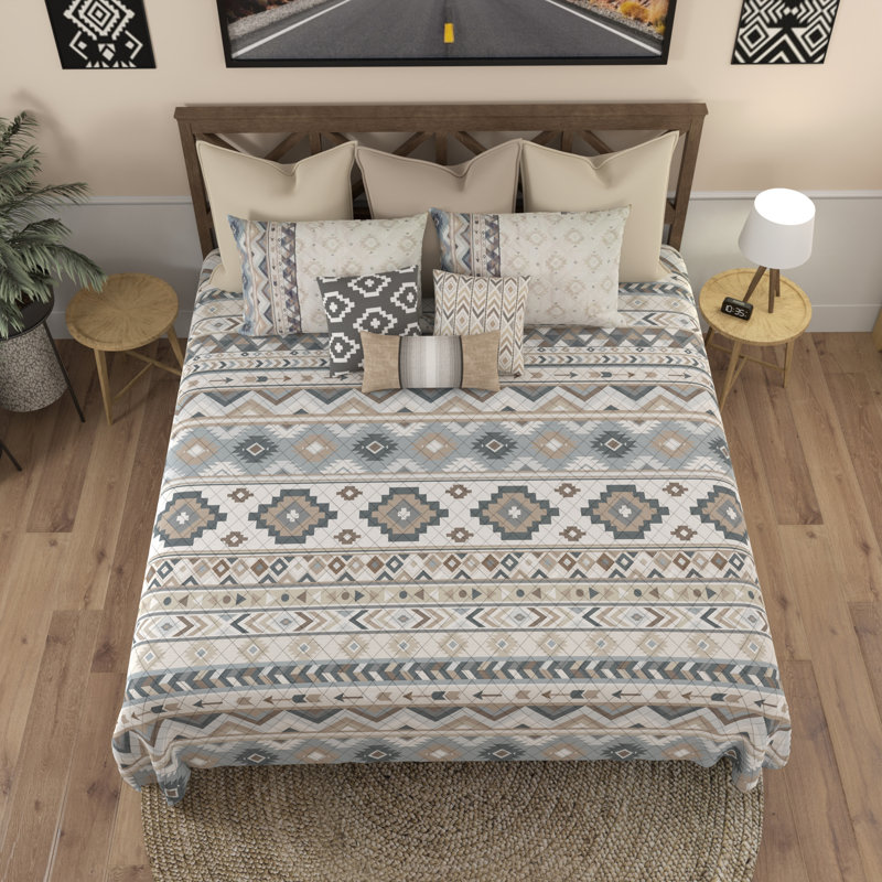 Southwest Striped Beige and Gray Square Throw Pillow with Tassels