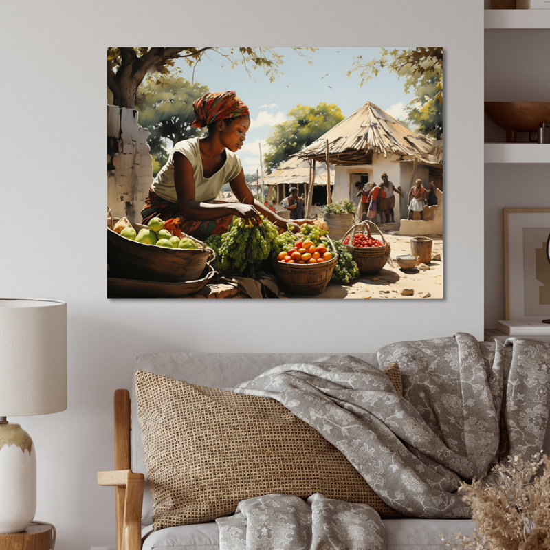 «African Vibrant Market III», reproduction d'art mural africain en métal, H 24 po x l 32 po