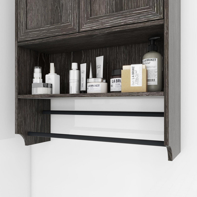 Vintage Grey Over The Toilet Cabinet, 32.48" H Wall Mounted Bathroom Storage with Doors, Towel Bar and Paper Holder