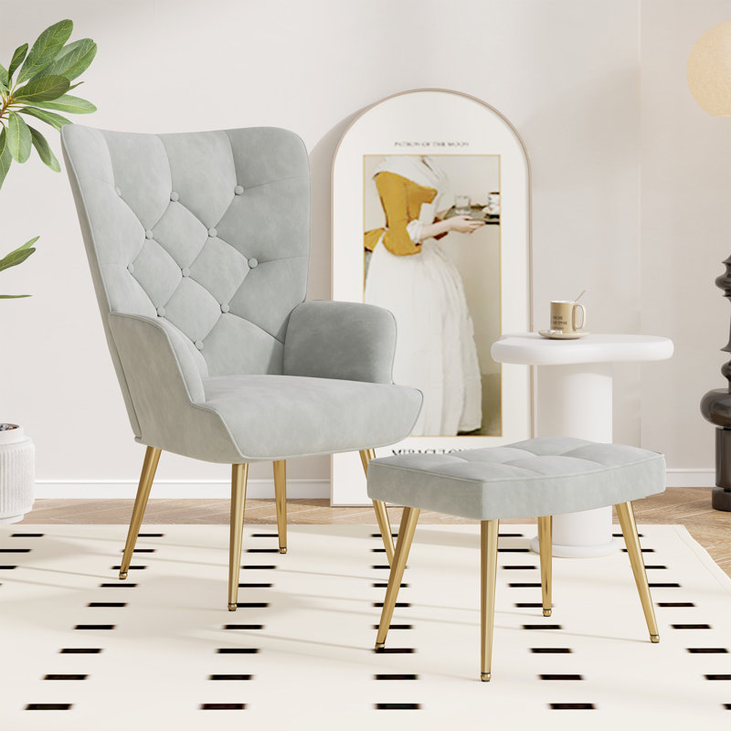 Velvet Accent Chair, Gold, Grey