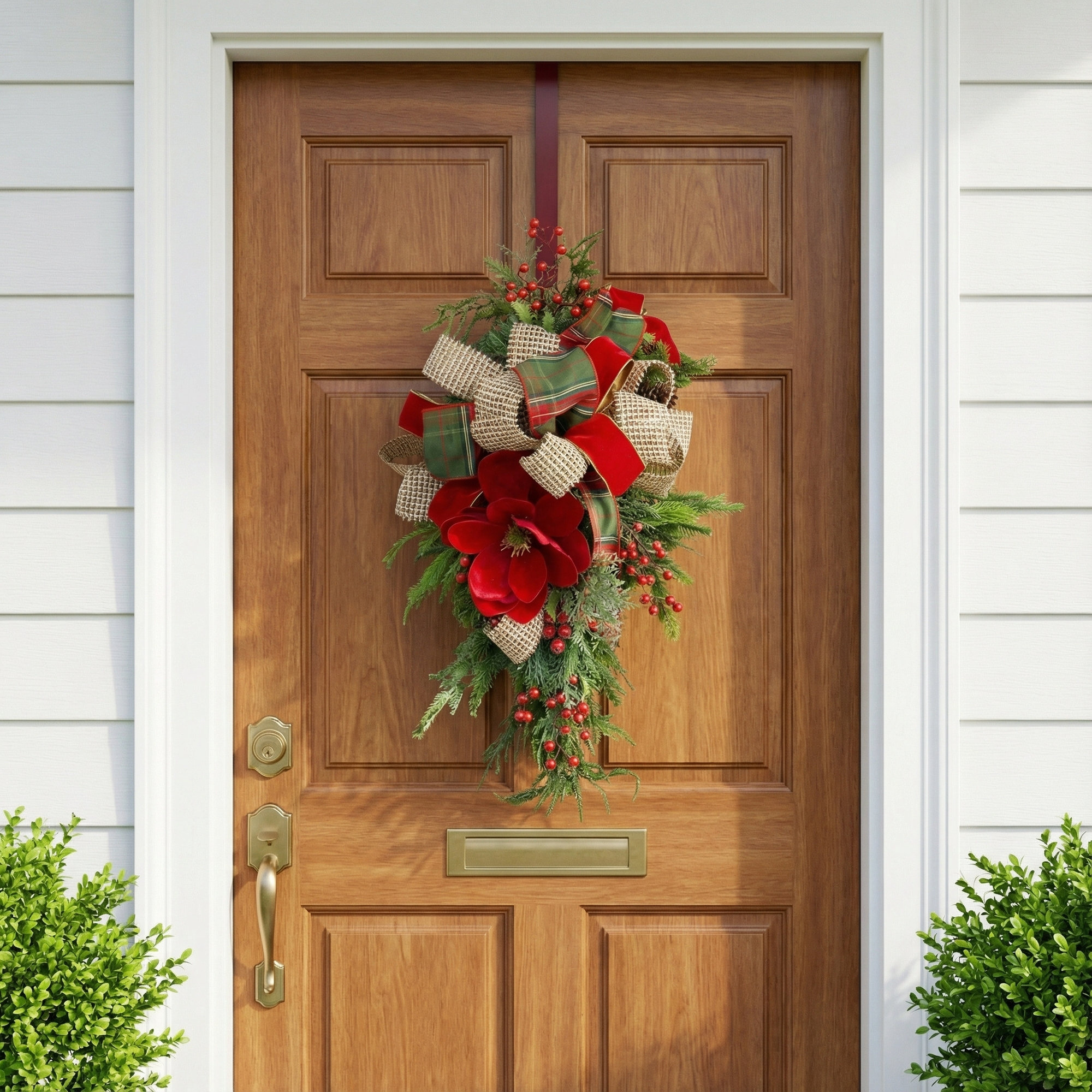 Holiday Swag with Magnolia, Berries and Bows