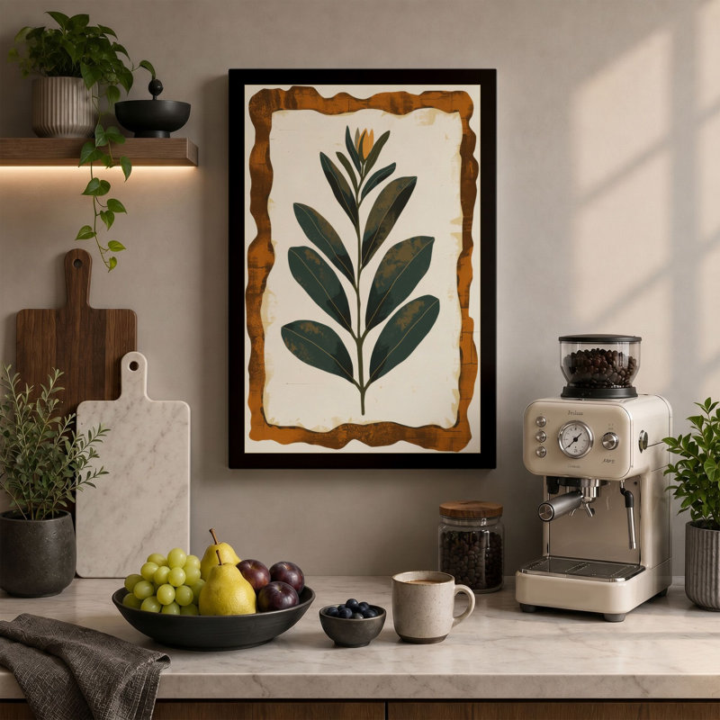 Study in Green Botanical - Wrapped Canvas, 24x16 - 61.0 x 40.6 cm, Terracotta Border