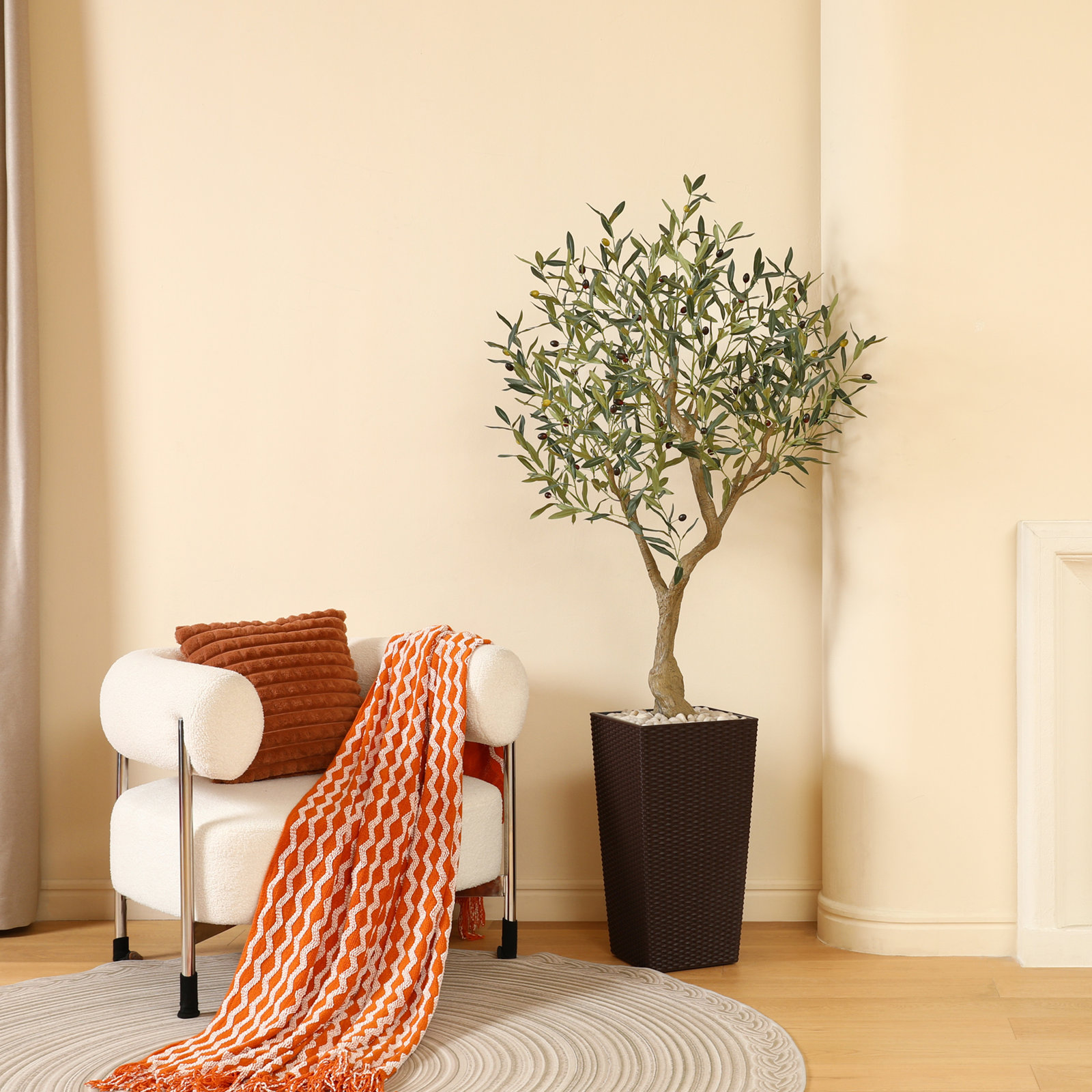 Adcock 84" Olive Tree in Decorative Vase, Brown, 72" H x 24" W x 24" D