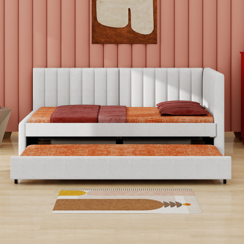 Lit de jour rembourré avec couchette, Beige, Lit simple