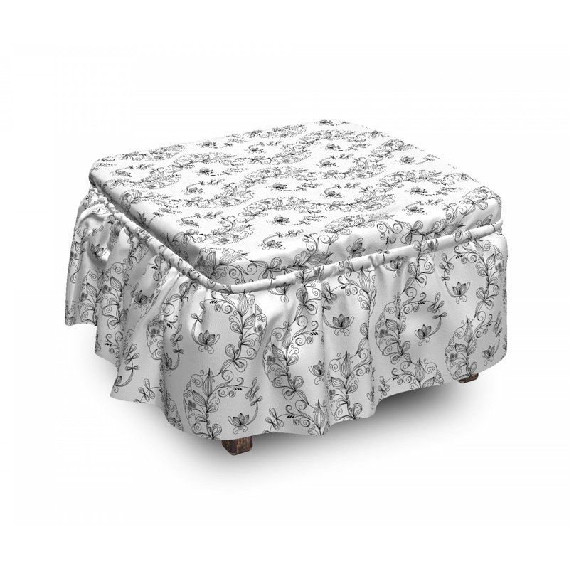 Ensemble de housse pour repose-pieds à coussins carrés 2 pièces scroll lilies