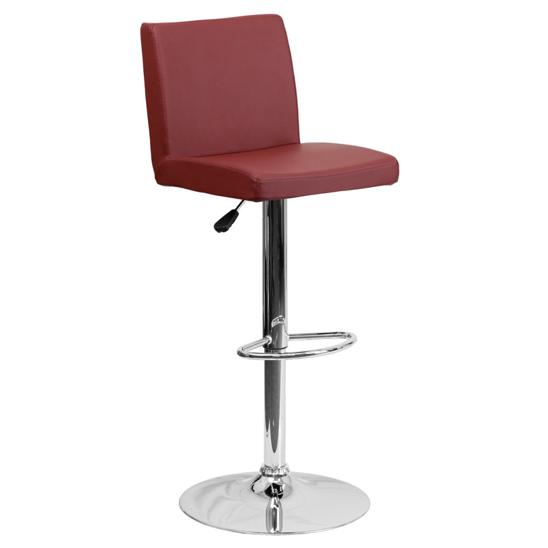 Tabouret de bar contemporain en vinyle à hauteur réglable avec dossier à panneau et base chromée Winnols, Bourgogne