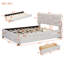 Lit plateforme tapissier pleine grandeur avec tête de lit à motif brique, gigogne simple et 2 tiroirs, tissu en lin-114677629