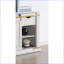 Blanc antique rustique Table basse dorée pour le salon, tiroir coulissant central et tablettes ouvertes
