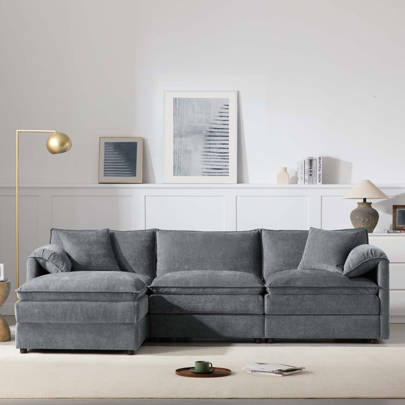 Chenille Modular Sectional Sofa, 33" H x 103.5" x 64.5" D, Dark Gray Chenille