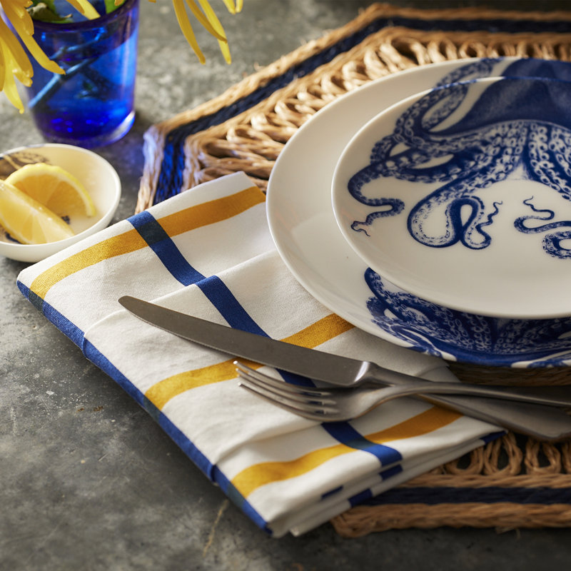 Blue and Yellow Plaid Cotton Dinner Napkins Set of 4