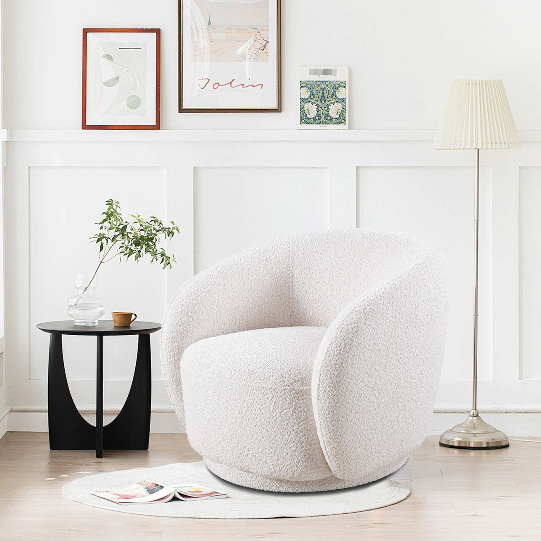 Orren Ellis Chaise de salon en tissu Boucle, rotation sur 360 ...