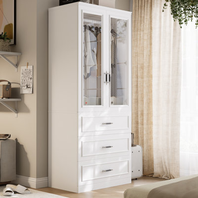 Armoire-penderie Armoire avec 2 portes et 3 tiroirs, armoire de rangement 74 po